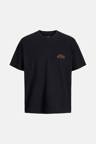 T-shirt noir à manches courtes d'ORIGINALS BY JACK & JONES, avec un imprimé sur la poitrine.