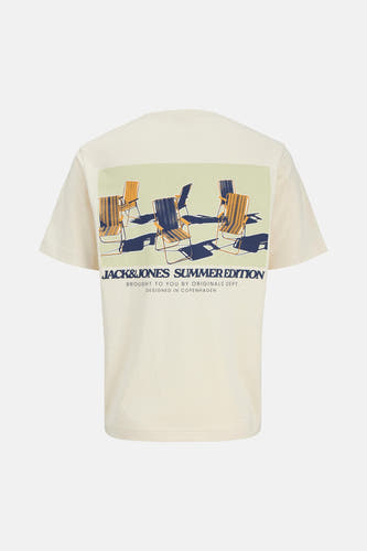 T-shirt écru à manches courtes d'ORIGINALS par JACK & JONES, avec une impression de transoires sur le dos.