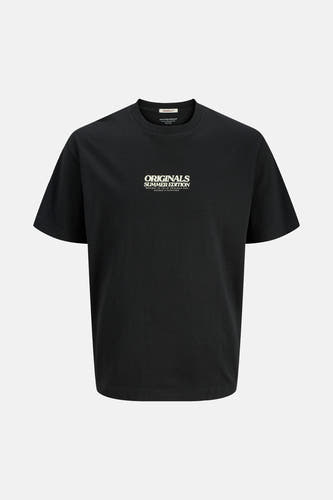 T-shirt noir à manches courtes d'ORIGINALS BY JACK & JONES, avec une impression blanche 'Originals Summer Edition'.