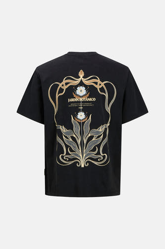 T-shirt noir à manches courtes d'ORIGINALS BY JACK & JONES, avec imprimé de fleurs sur le dos.