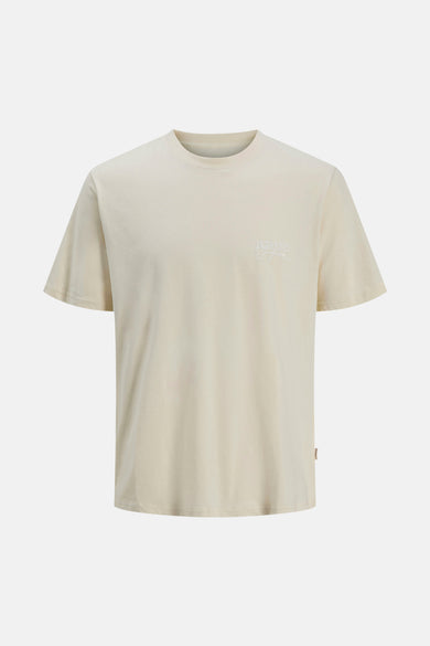 T-shirt écru à manches courtes d'ORIGINALS par JACK & JONES, avec une impression graphique d'un poisson sur le dos.