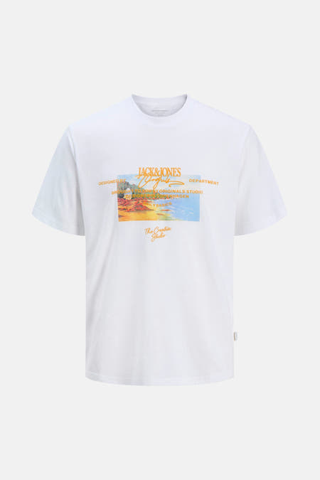 Wit T-shirt met korte mouwen van ORIGINALS BY JACK & JONES, met een grafische print op de voorkant.

