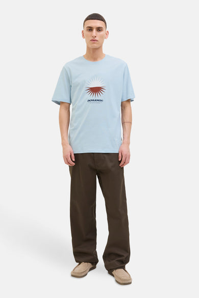 Blauw T-shirt met korte mouwen van ORIGINALS BY JACK & JONES, met een opdruk van een zon.