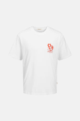 Wit T-shirt met korte mouwen van ORIGINALS BY JACK & JONES, met oranje grafische print op de borst.