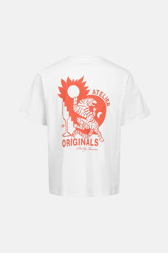Wit T-shirt met korte mouwen van ORIGINALS BY JACK & JONES, met rode grafische print op de achterkant.