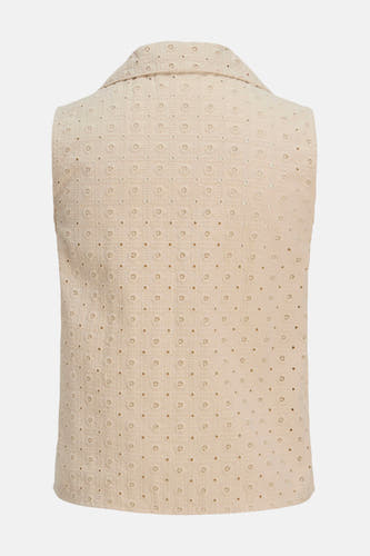 Beige mouwloze blouse van JJXX, met een fijn vierkant motief en broderie details.
