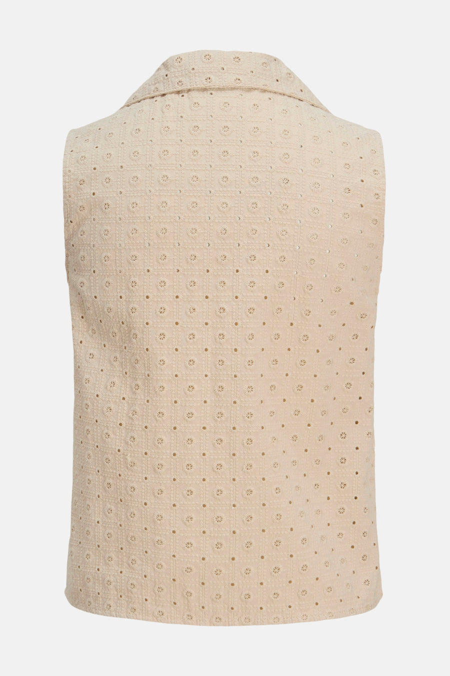 Beige mouwloze blouse van JJXX, met een fijn vierkant motief en broderie details.