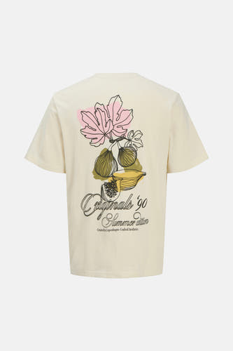 Beige T-shirt met korte mouwen van ORIGINALS BY JACK & JONES, met fruitprint op de rug.