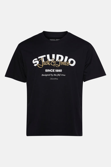 T-shirt noir à manches courtes d'ORIGINALS par JACK & JONES, avec une impression de texte blanche.