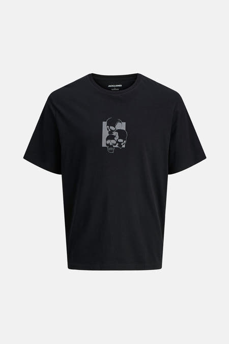 Zwart T-shirt met korte mouwen van CORE by JACK & JONES, met een grafische print van schedels.