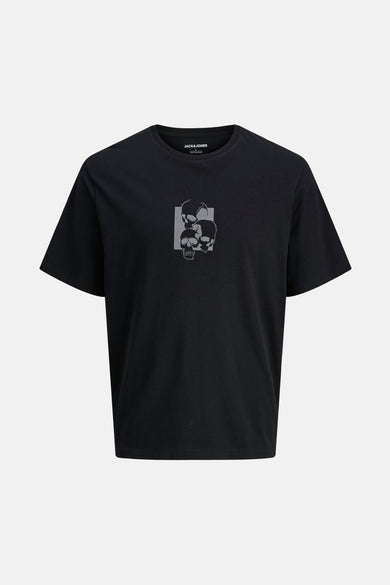 Zwart T-shirt met korte mouwen van CORE by JACK & JONES, met een grafische print van schedels.