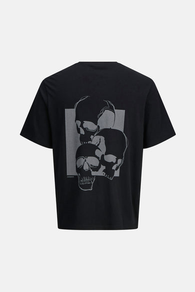 Zwart T-shirt met korte mouwen van CORE BY JACK & JONES, met een grafische print van schedels op de rug.