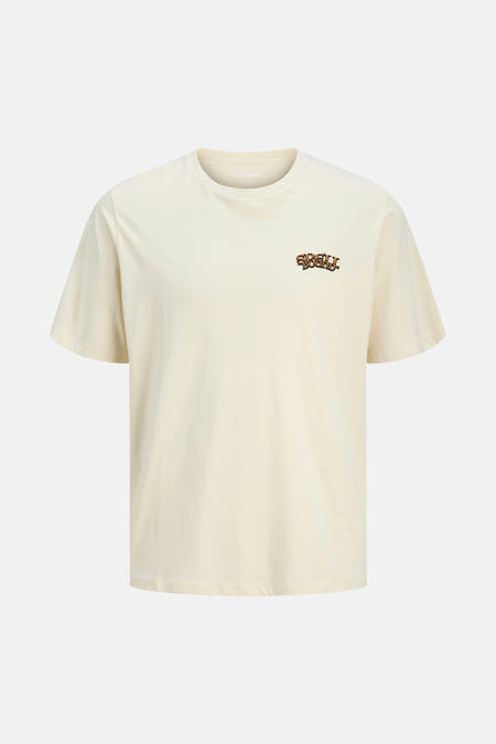 Beige T-shirt met korte mouwen van ORIGINALS by JACK & JONES, met "Spell Bound" tekstprint op de borst.