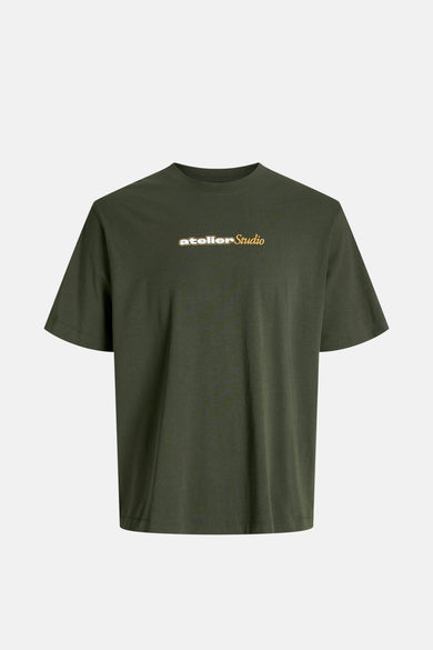 Groen T-shirt met korte mouwen van ORIGINALS BY JACK & JONES, met een opvallende tekstprint op de borst.
