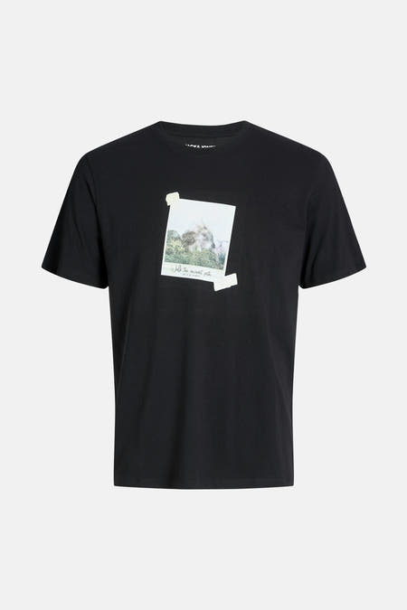 T-shirt noir à manches courtes de CORE par JACK & JONES, avec une photo imprimée sur l'avant et du ruban.