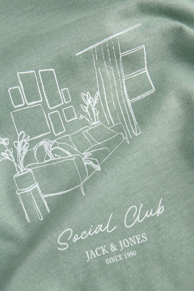 Groen T-shirt met korte mouwen van ORIGINALS BY JACK & JONES, met witte interieurprint en merklogo.