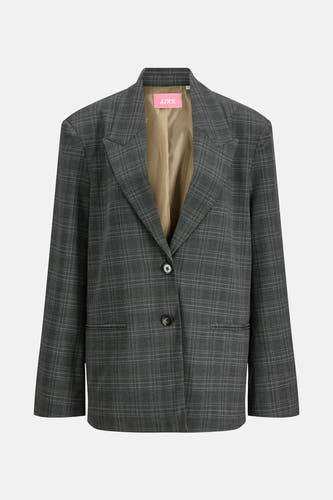 Grijze blazer van JJXX met een ruitpatroon, revers en knoopsluiting.