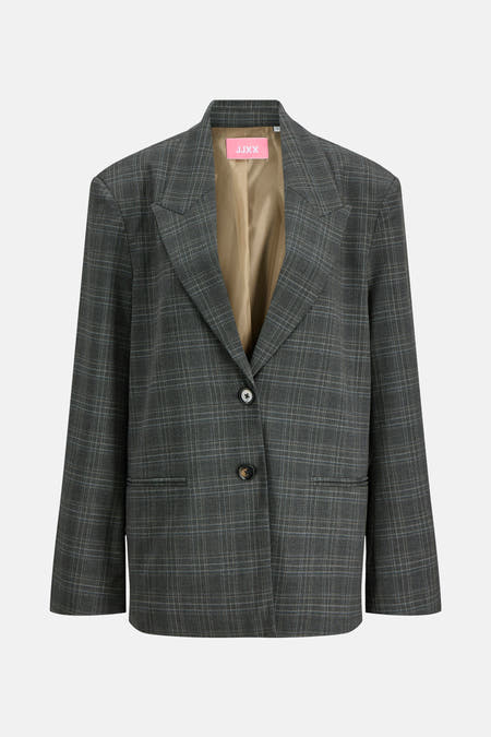 Blazer gris de JJXX avec un motif à carreaux, des revers et une fermeture à boutons.
