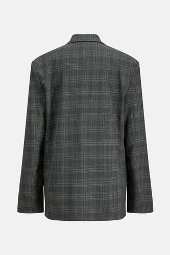 Grijze blazer van JJXX met een ruitpatroon, gezien vanaf de achterkant.
