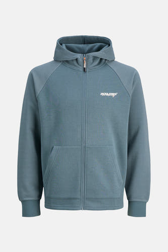Blauw vest van CORE BY JACK & JONES, met capuchon, ritssluiting en geribbelde mouwen.
