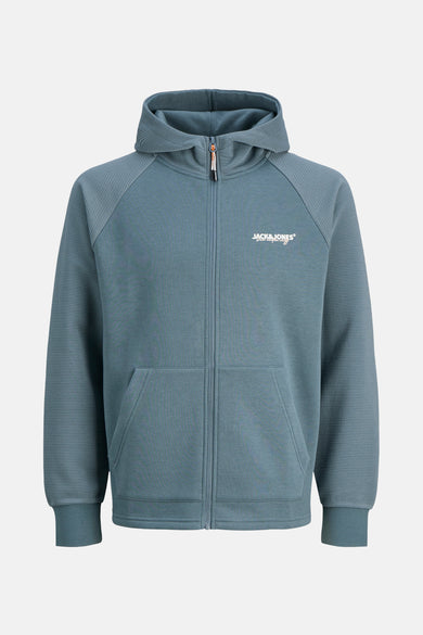 Blauw vest van CORE BY JACK & JONES, met capuchon, ritssluiting en geribbelde mouwen.
