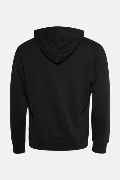 Zwarte sweater met kap van ORIGINALS BY JACK & JONES, achteraanzicht op een effen achtergrond.