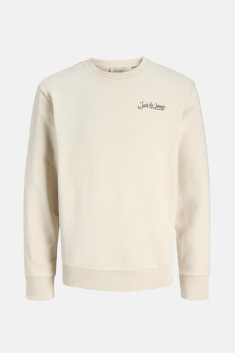 Gilet beige de CORE par JACK & JONES avec un col rond et un logo sur la poitrine.