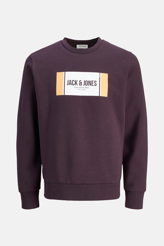 Paarse sweater van CORE by JACK & JONES, met een rechthoekige print op de borst.