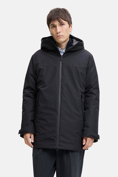 Zwarte jas van ORIGINALS BY JACK & JONES, met capuchon en rits.