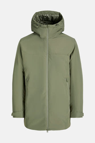 Korte groene jas van ORIGINALS BY JACK & JONES, met capuchon en rits.