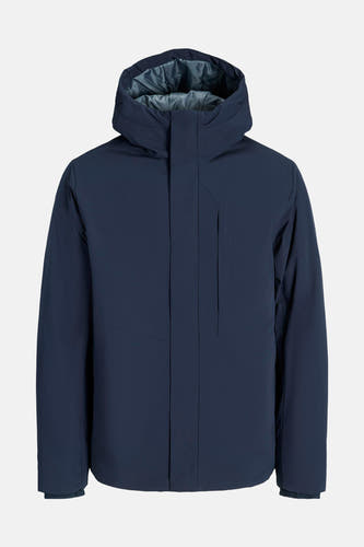 Blauwe korte jas van CORE BY JACK & JONES, met capuchon en subtiele details.