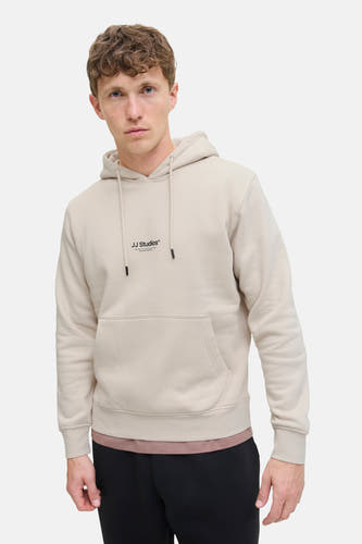 Beige sweater met kap van CORE BY JACK & JONES, met een buidelzak en trekkoorden.