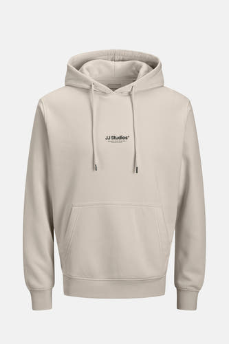 Beige sweater met kap van Core by Jack & Jones, met buidelzak en trekkoorden.