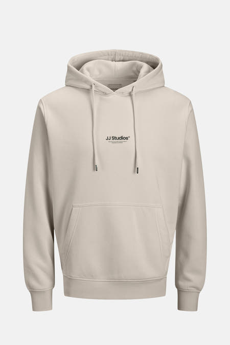 Beige sweater met kap van Core by Jack & Jones, met buidelzak en trekkoorden.
