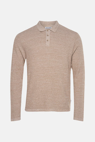 Veste V-halstrui beige CORE par JACK & JONES avec une subtile texture et une fermeture à boutons-pression au col.