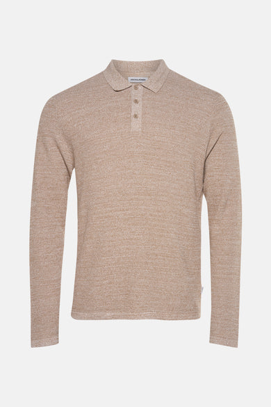 Veste V-halstrui beige CORE par JACK & JONES avec une subtile texture et une fermeture à boutons-pression au col.