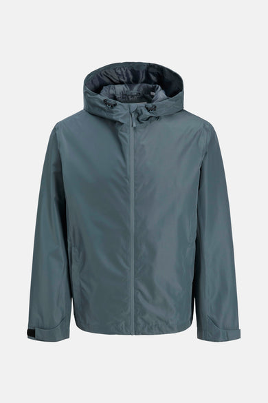 Korte grijze jas van ORIGINALS BY JACK & JONES, met capuchon en ritssluiting.