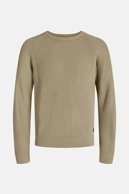 Beige trui met ronde hals van PREMIUM by JACK & JONES, in ribgebreide textuur.

