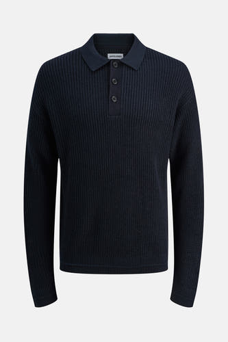 T-shirt bleu à col V de PREMIUM by JACK & JONES, avec une texture côtelée et une fermeture à boutons.