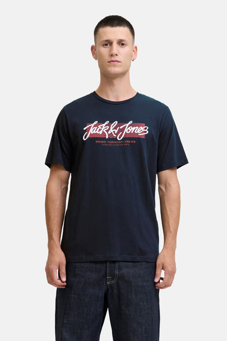 Blauw T-shirt met korte mouwen van ORIGINALS BY JACK & JONES, met witte logo-opdruk.