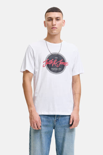 T-shirt blanc à manches courtes d'ORIGINALS BY JACK & JONES, avec une impression de logo ronde et une chaîne argentée.
