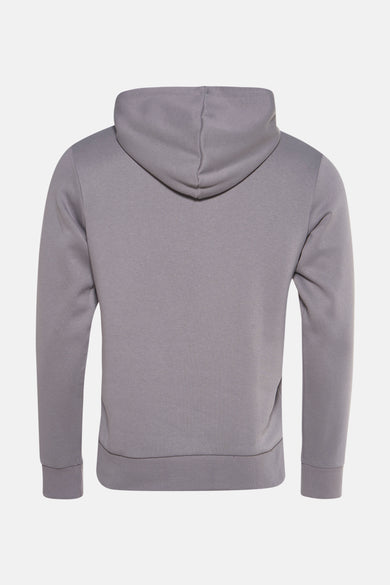 Pull gris à capuche d'ORIGINALS BY JACK & JONES, vue arrière avec des manches longues et une texture lisse.