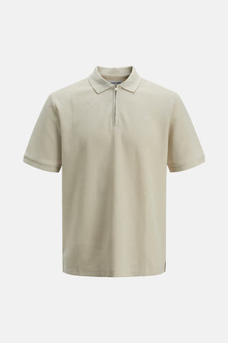 Beige polo met korte mouwen van PREMIUM by JACK & JONES, met ritsdetail en subtiel logo.
