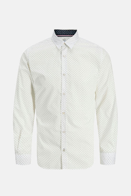 Wit overhemd met lange mouwen van PREMIUM by JACK & JONES, met een subtiel stippenpatroon en een contrasterende kraag.