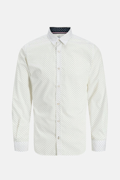 Wit overhemd met lange mouwen van PREMIUM by JACK & JONES, met een subtiel stippenpatroon en een contrasterende kraag.