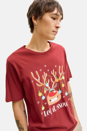 T-shirt homme avec motif de Noël et inscription "Let it snow", bordeaux.