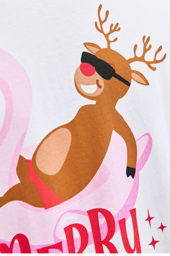 Wit T-shirt met korte mouwen van ORIGINALS BY JACK & JONES, met een print van een rendier op een roze zwemband.