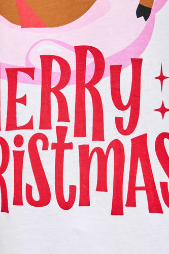 Wit T-shirt met korte mouwen van ORIGINALS BY JACK & JONES, met rode "Merry Christmas" letters en roze decoratie.