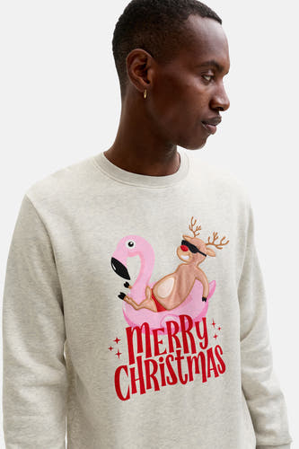Gilet gris d'ORIGINALS BY JACK & JONES, avec un motif de Noël représentant un renne sur une serviette de bain flamingo.