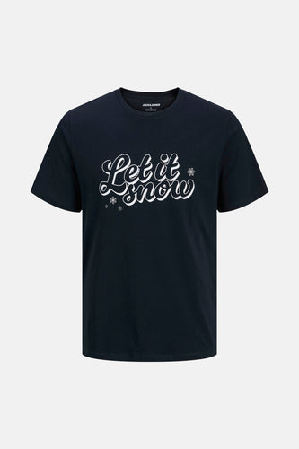 Marineblauwe T-shirt met de tekst "Let it snow".